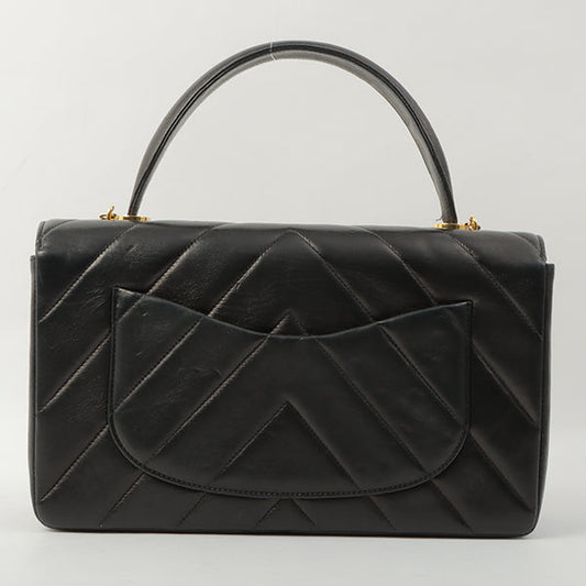Chanel Around 1998 Chevron Turn-Lock Chain 2Way Bag Black