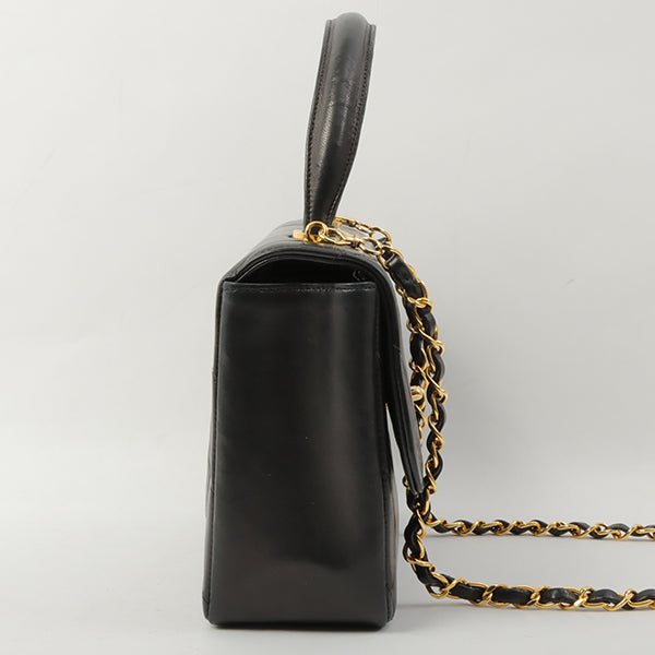 Chanel Around 1998 Chevron Turn-Lock Chain 2Way Bag Black