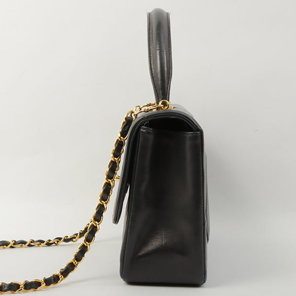 Chanel Around 1998 Chevron Turn-Lock Chain 2Way Bag Black