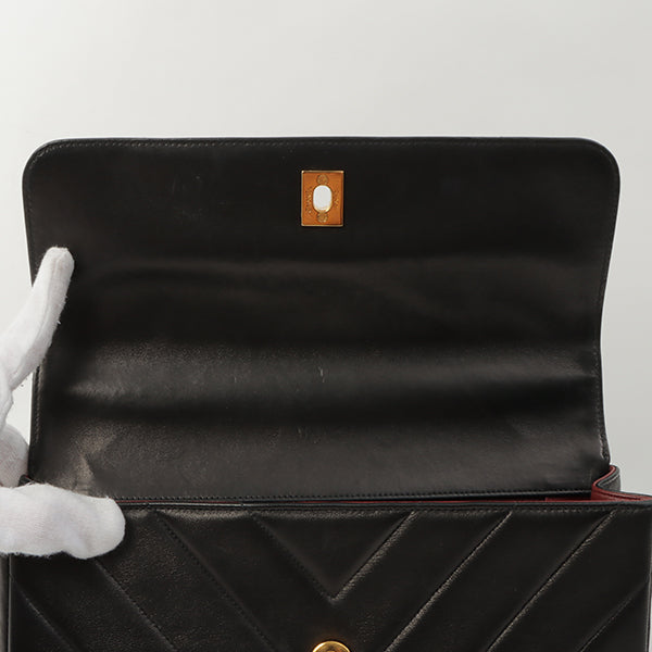 Chanel Around 1998 Chevron Turn-Lock Chain 2Way Bag Black