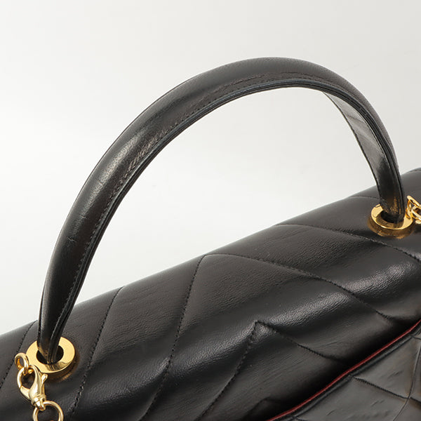 Chanel Around 1998 Chevron Turn-Lock Chain 2Way Bag Black