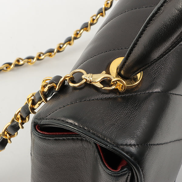Chanel Around 1998 Chevron Turn-Lock Chain 2Way Bag Black