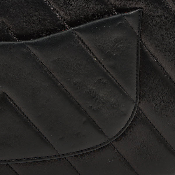 Chanel Around 1998 Chevron Turn-Lock Chain 2Way Bag Black