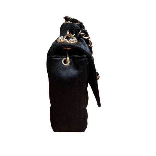 Chanel Classic Flap Mini   Black Silk Satin Gem CC Buckle Crossbody Bag