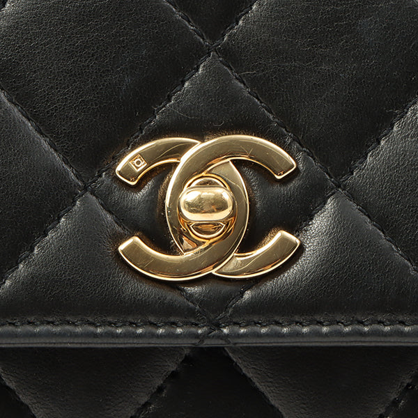 Chanel Around 1998 Made Turn-Lock Top Handle Bag Black