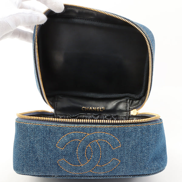 Chanel Around 1997 Made Denim Cc Mark Stitch Vanity Indigo