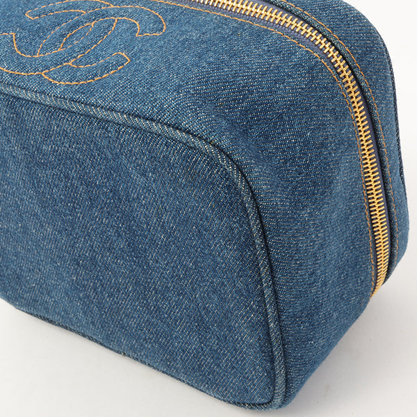 Chanel Around 1997 Made Denim Cc Mark Stitch Vanity Indigo