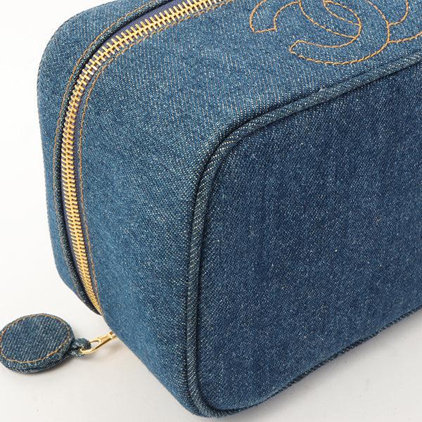 Chanel Around 1997 Made Denim Cc Mark Stitch Vanity Indigo