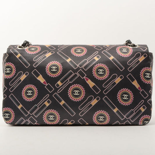 Chanel Around 2005 Made Satin Print Classic Flap Chain Bag 25Cm Black / Multi