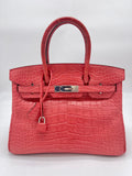 Luxury Hermes Birkin 30 Alligator Matte Bougainvillier Palladium Hardware