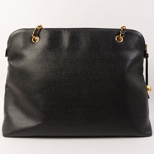Chanel Around 1995 Made Caviar Skin Cc Mark Stitch Chain Tote Bag Black