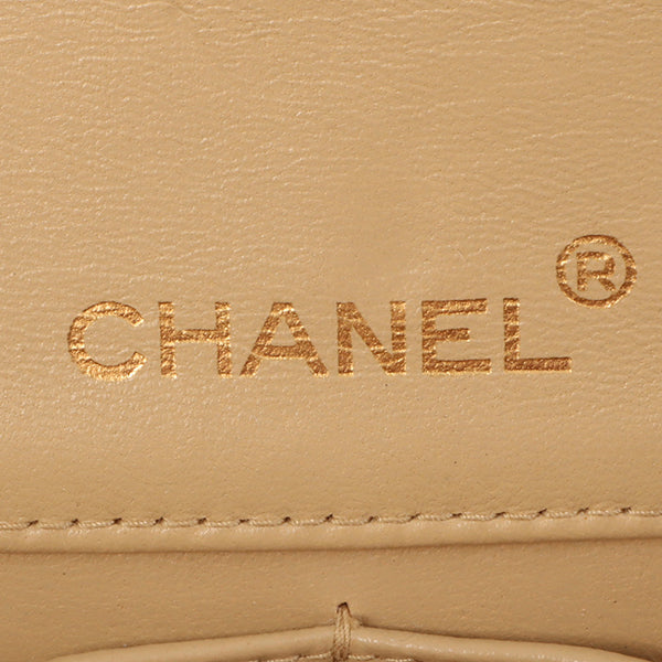 Chanel Around 1990 Made Full Flap Turn-Lock Chain Bag Mini Beige