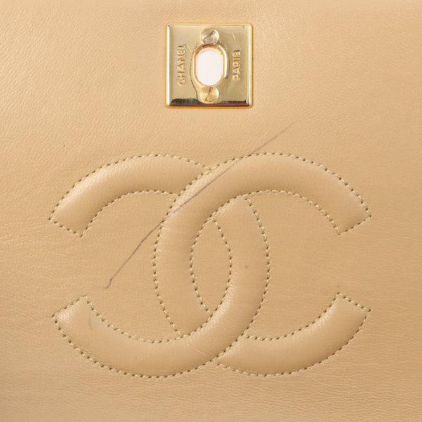 Chanel Around 1990 Made Full Flap Turn-Lock Chain Bag Mini Beige