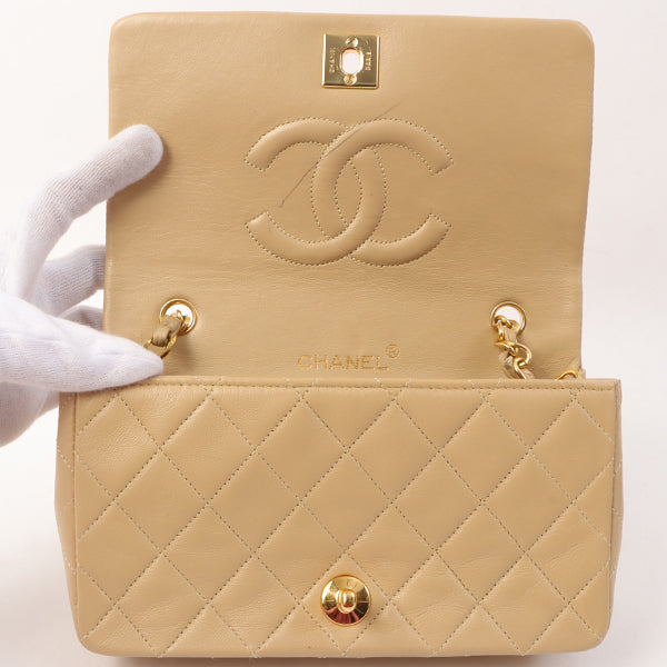 Chanel Around 1990 Made Full Flap Turn-Lock Chain Bag Mini Beige