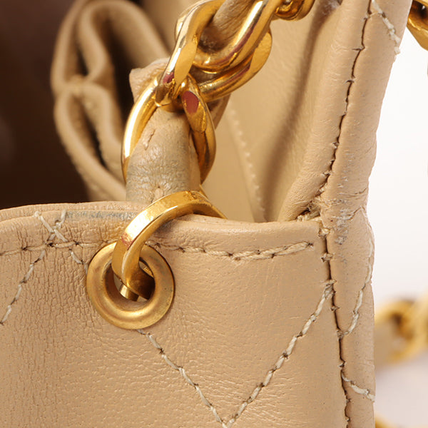 Chanel Around 1990 Made Full Flap Turn-Lock Chain Bag Mini Beige