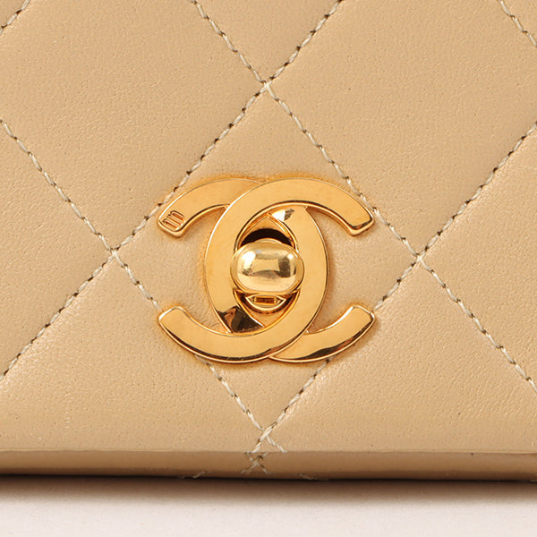 Chanel Around 1990 Made Full Flap Turn-Lock Chain Bag Mini Beige