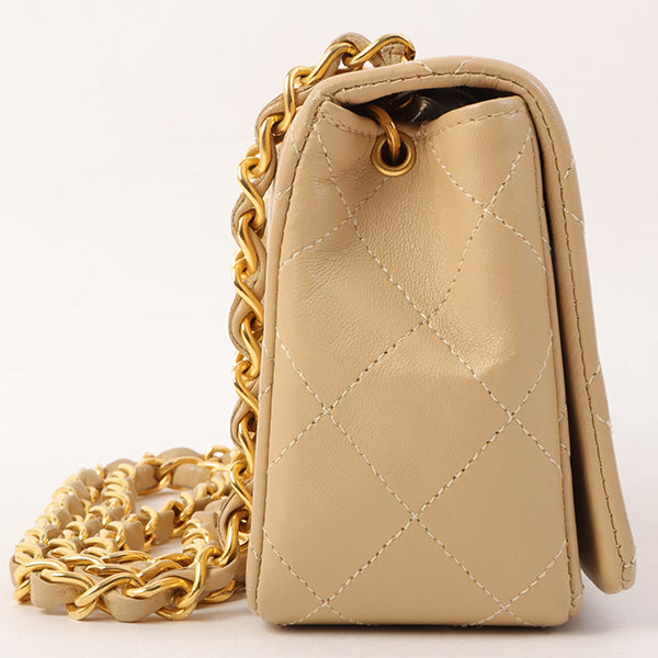 Chanel Around 1990 Made Full Flap Turn-Lock Chain Bag Mini Beige