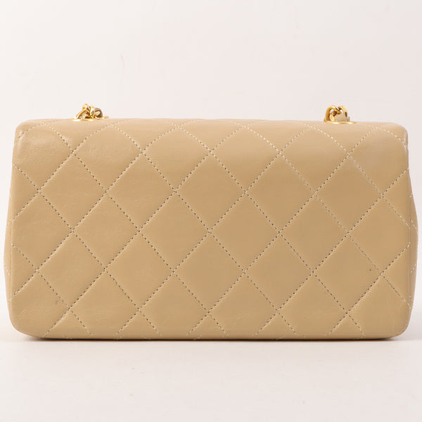Chanel Around 1990 Made Full Flap Turn-Lock Chain Bag Mini Beige