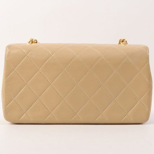 Chanel Around 1990 Made Full Flap Turn-Lock Chain Bag Mini Beige