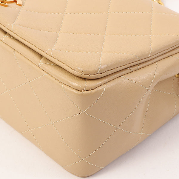 Chanel Around 1990 Made Full Flap Turn-Lock Chain Bag Mini Beige