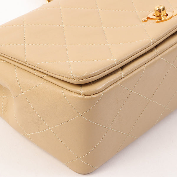 Chanel Around 1990 Made Full Flap Turn-Lock Chain Bag Mini Beige