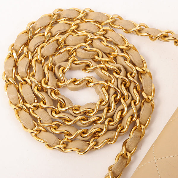 Chanel Around 1990 Made Full Flap Turn-Lock Chain Bag Mini Beige
