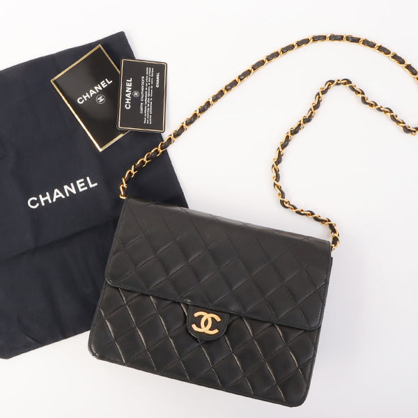 Chanel Around 1997 Made Cc Mark Plate Chain Bag Black