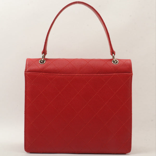 Chanel Around 1998 Made Bicolore Stitch Turn-Lock Handbag Red/Silver