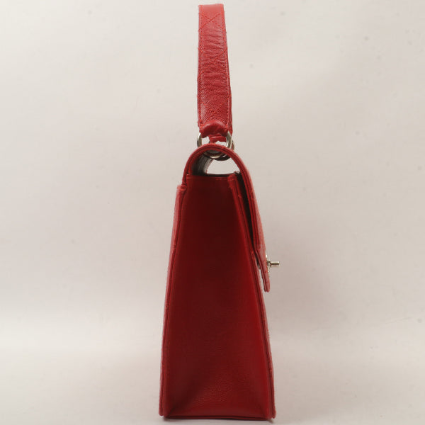 Chanel Around 1998 Made Bicolore Stitch Turn-Lock Handbag Red/Silver