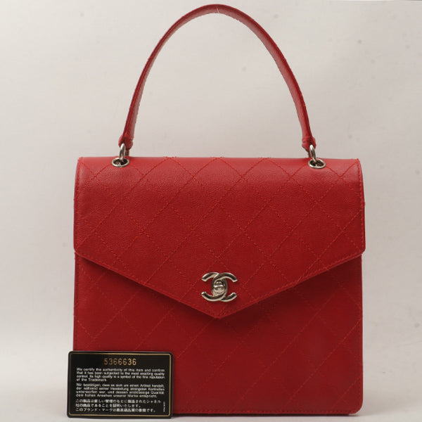 Chanel Around 1998 Made Bicolore Stitch Turn-Lock Handbag Red/Silver