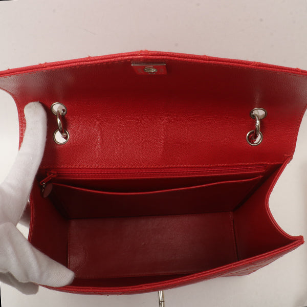 Chanel Around 1998 Made Bicolore Stitch Turn-Lock Handbag Red/Silver