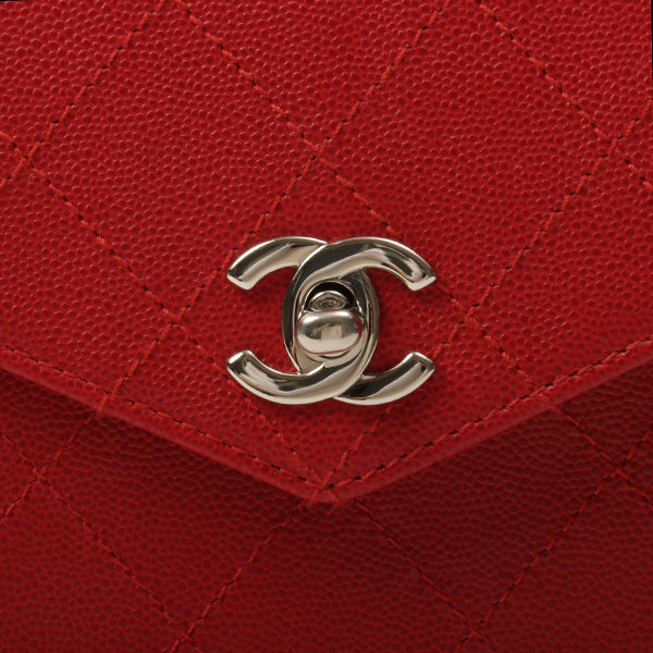 Chanel Around 1998 Made Bicolore Stitch Turn-Lock Handbag Red/Silver