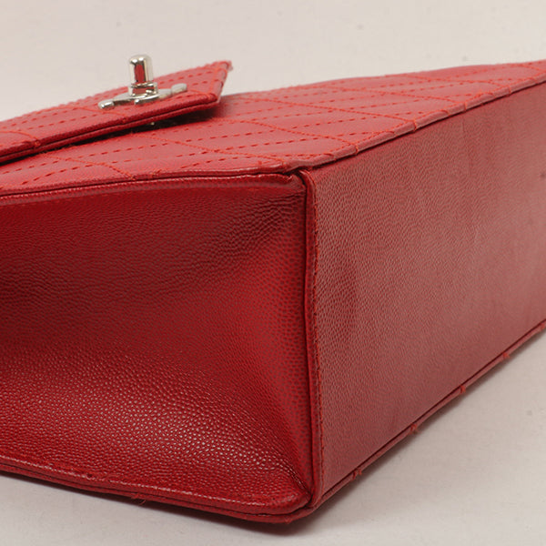 Chanel Around 1998 Made Bicolore Stitch Turn-Lock Handbag Red/Silver