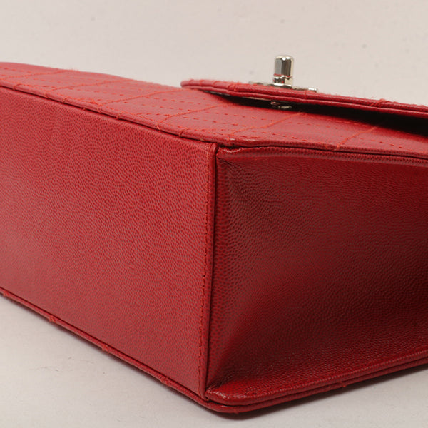 Chanel Around 1998 Made Bicolore Stitch Turn-Lock Handbag Red/Silver