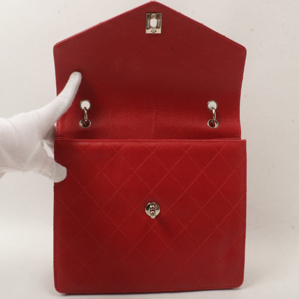 Chanel Around 1998 Made Bicolore Stitch Turn-Lock Handbag Red/Silver