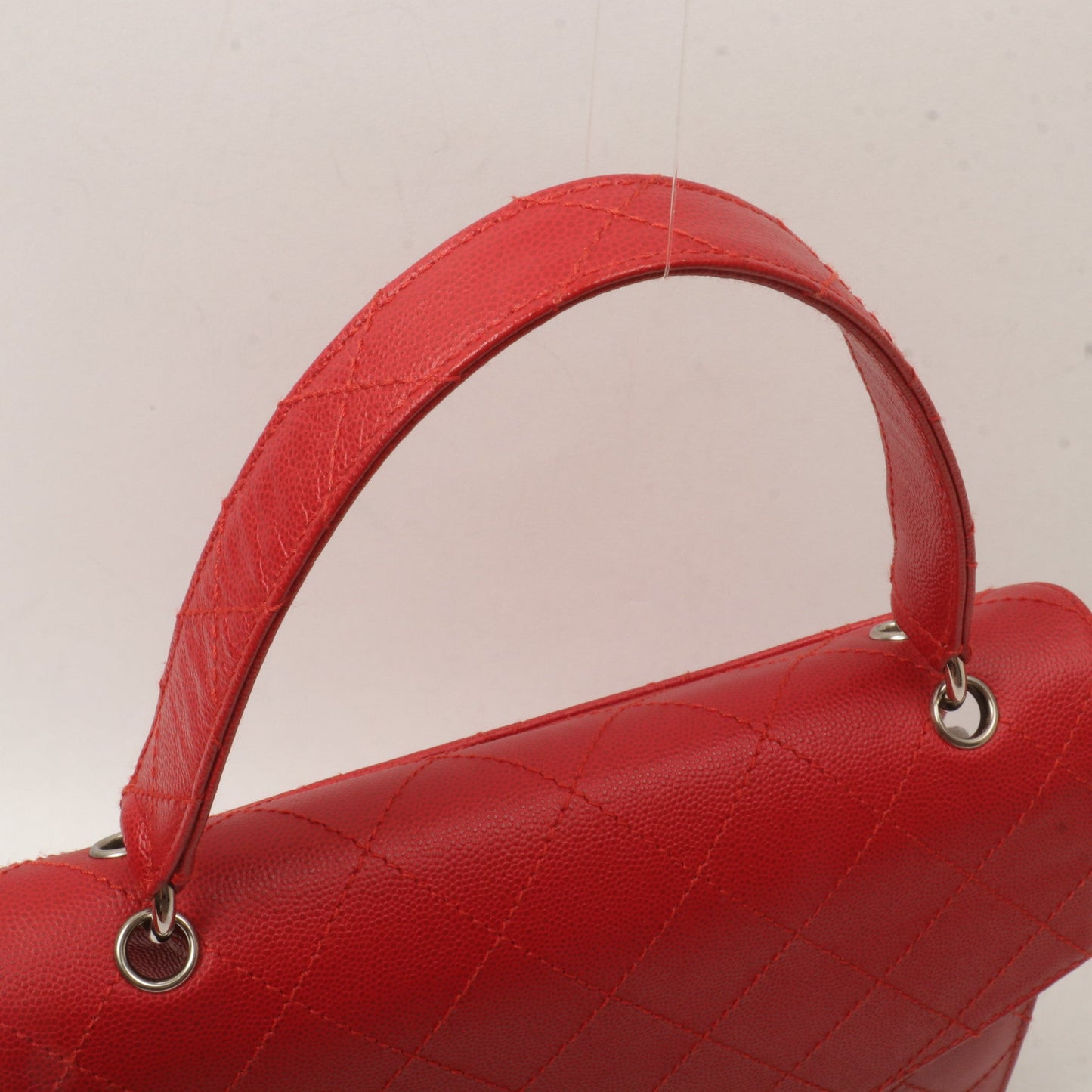 Chanel Around 1998 Made Bicolore Stitch Turn-Lock Handbag Red/Silver