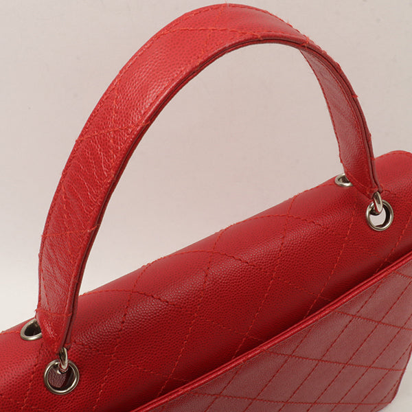 Chanel Around 1998 Made Bicolore Stitch Turn-Lock Handbag Red/Silver
