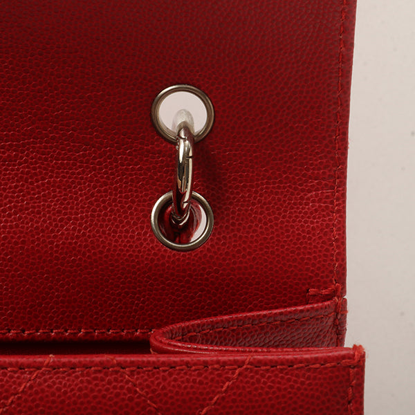 Chanel Around 1998 Made Bicolore Stitch Turn-Lock Handbag Red/Silver