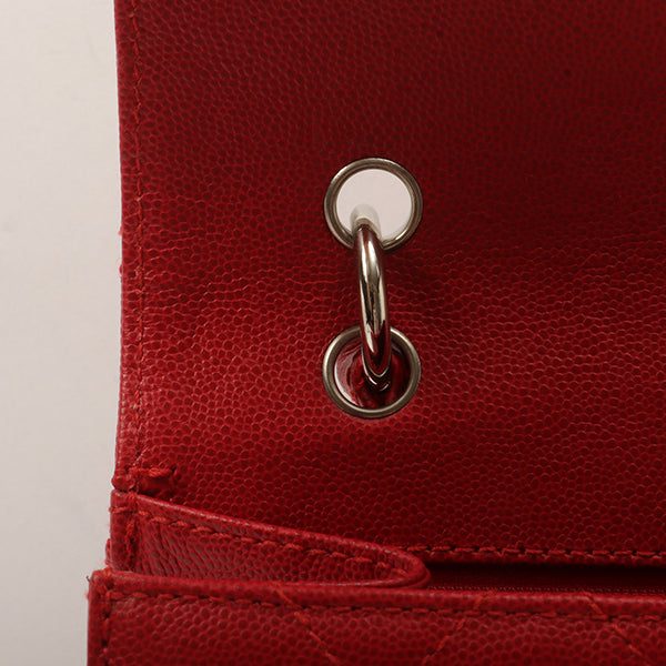 Chanel Around 1998 Made Bicolore Stitch Turn-Lock Handbag Red/Silver