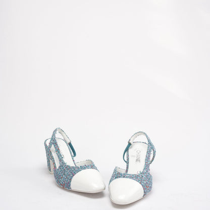 Chanel Tiffanyblau Tweed and Leather CC Pumps Size 38.5