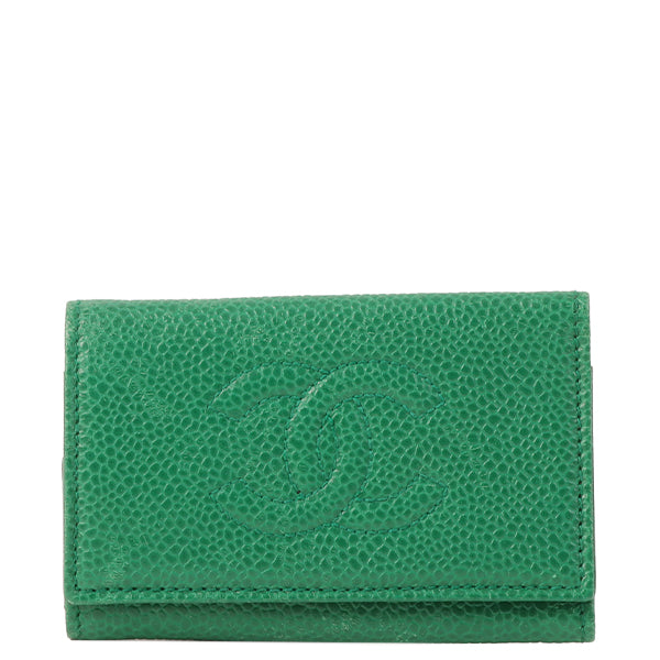 CHANEL Around 1997 Made Caviar Skin Cc Mark Stitch Key Case Green