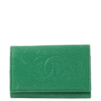 CHANEL Around 1997 Made Caviar Skin Cc Mark Stitch Key Case Green