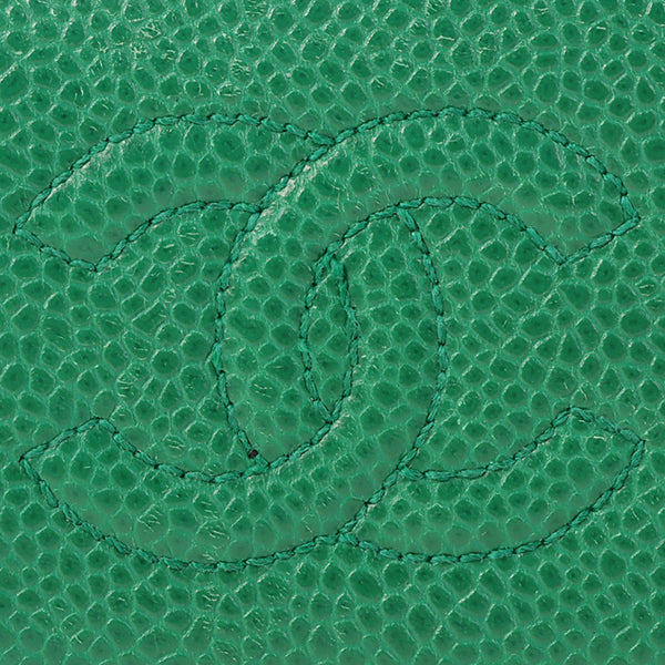 CHANEL Around 1997 Made Caviar Skin Cc Mark Stitch Key Case Green