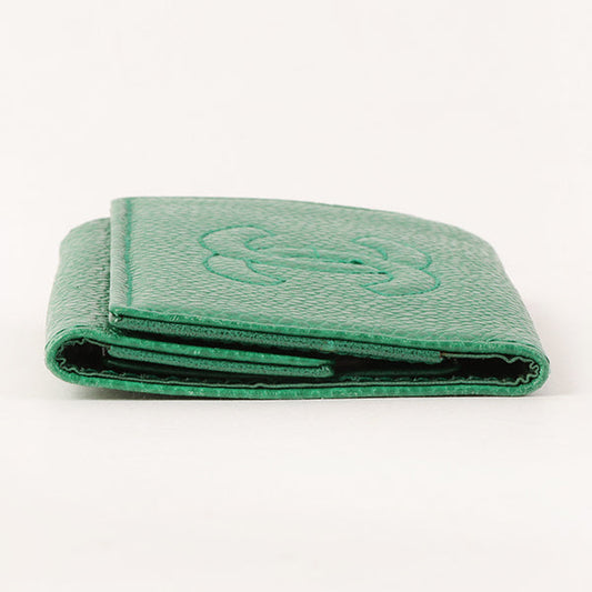 CHANEL Around 1997 Made Caviar Skin Cc Mark Stitch Key Case Green