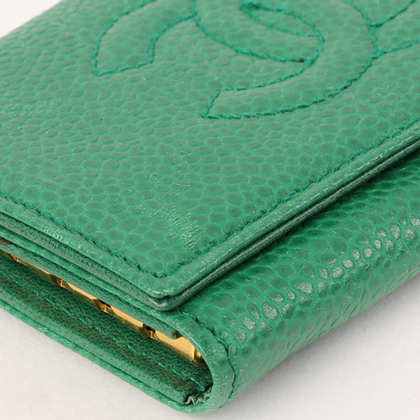 CHANEL Around 1997 Made Caviar Skin Cc Mark Stitch Key Case Green