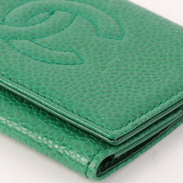 CHANEL Around 1997 Made Caviar Skin Cc Mark Stitch Key Case Green