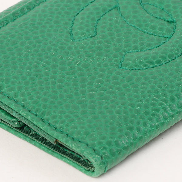 CHANEL Around 1997 Made Caviar Skin Cc Mark Stitch Key Case Green