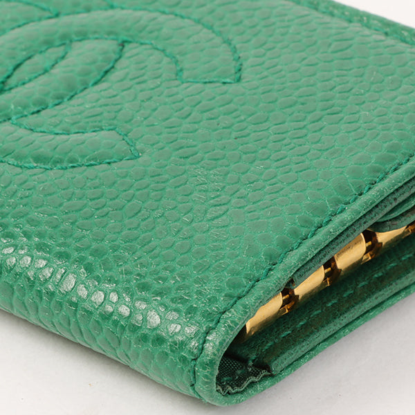 CHANEL Around 1997 Made Caviar Skin Cc Mark Stitch Key Case Green