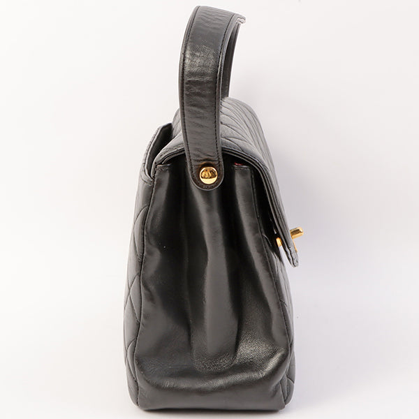 Chanel Around 1997 Made V Flap Turn-Lock Handle Bag Black