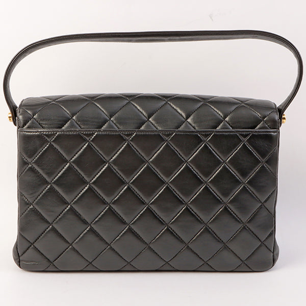 Chanel Around 1997 Made V Flap Turn-Lock Handle Bag Black